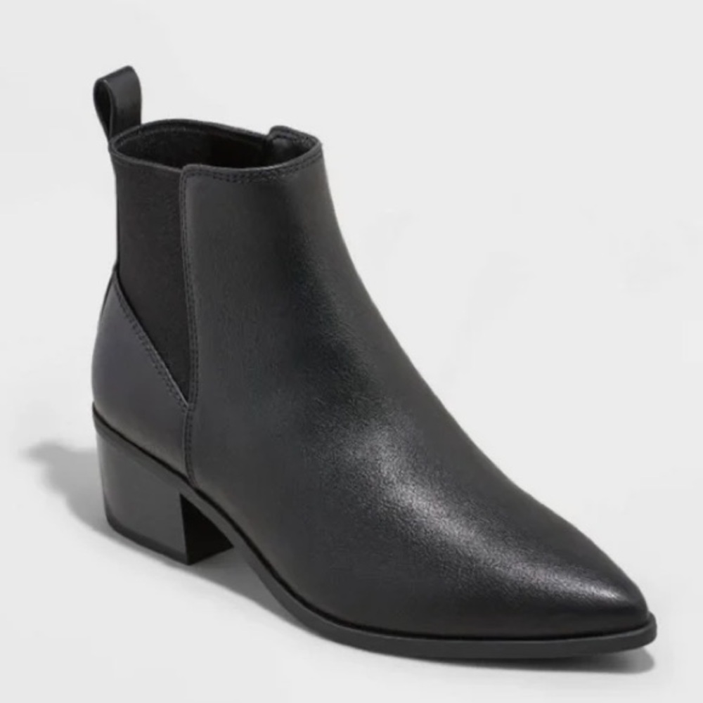 NWT Women's Gwen Wide Width Low Shaft Heeled Boots - A New Day Black 7W